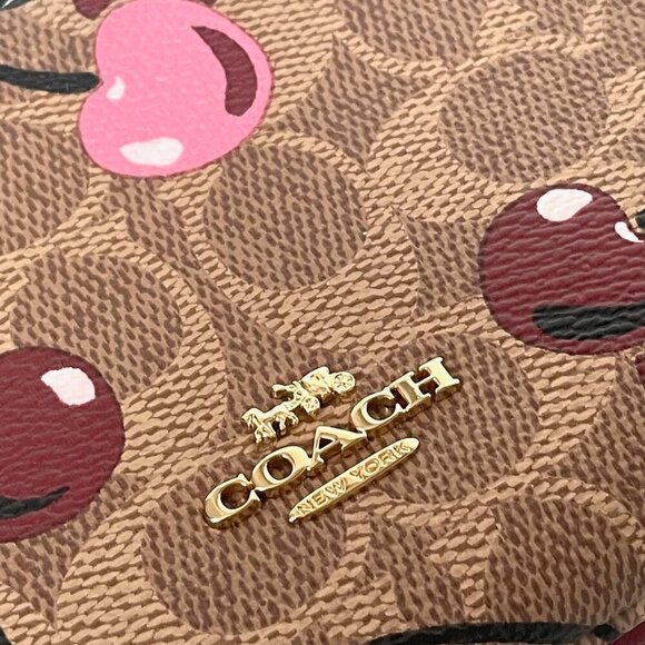 Coach Double Zip Phone Wallet Cherry Print Signature Canvas Wristlet CZ763 - Picture 5 of 7